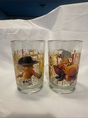 McDonald's Puss in Boots Illustrated Glasses - Orange, Yellow, Black